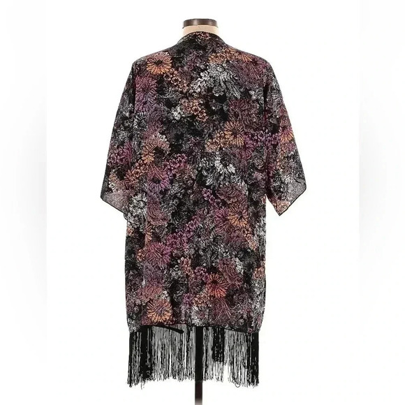 LuLaRoe | Monroe Black Floral Fringe Kimono Swim Cover-Up Size L Large - Picture 2 of 2